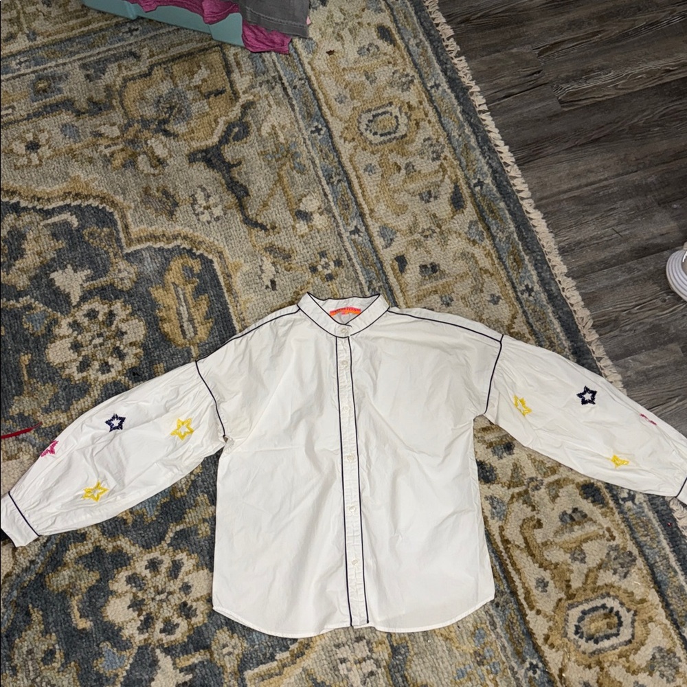 Vilagallo White Button Down Shirt with Star Accents